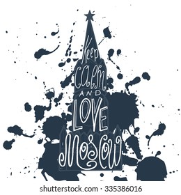 Moscow graphic typographic card. Design vector art with creative slogan. Retro greeting card in sketch style. Sketch style background
