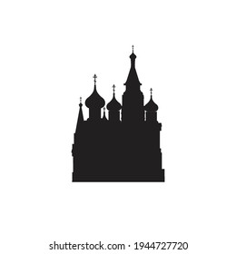 Icono de Moscú. La silueta web rusa del símbolo. Ilustración vectorial de Moscú. La capital de Rusia con una atracción turística. Catedral de San Basil en Moscú en la Plaza Roja 