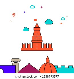 Moscow Kremlin filled line vector icon, simple illustration, world landmarks related bottom border.