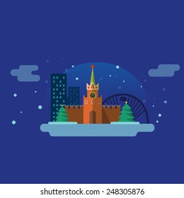 Moscow Kremlin landscape. Vector flat illustration