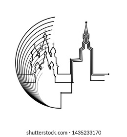 The Moscow Kremlin. Schematic linear image. Abstract vector sketch. The Capital of Russia. Monochrome geometric composition. 
