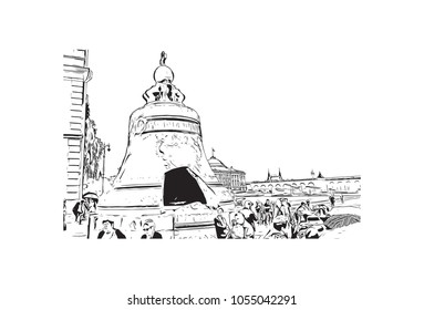 The Moscow Kremlin, usually referred to as the Kremlin, is a fortified complex at the heart of Moscow, Russia. Hand drawn sketch illustration in vector.