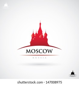 Moscow label with St. Basil cathedral - vector illustration