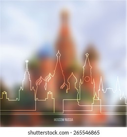 Moscow landmarks. Line art on blurred background. Modern web banner