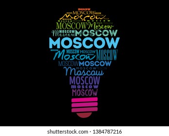 Moscow light bulb word cloud, travel concept background
