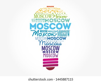 Moscow light bulb word cloud, travel concept background