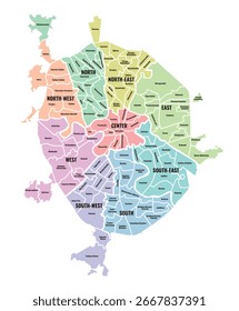 Moscú mapa, distritos Moscú, mapa de Vector Moscú Ciudad