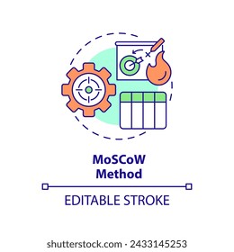 MoSCoW-Methode, mehrfarbiges Konzeptsymbol. Aufgabenorganisation. Darstellung der runden Formlinie. Abstrakte Idee. Grafikdesign. Einfache Verwendung in Infografik, Werbematerial, Artikel, Blog-Beitrag