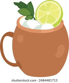 Moscow mule cocktail in a copper cup, isolated vector illustration.