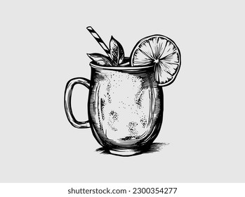 Moscow Mule Cocktail Hand Drawn Drink Vector Illustration. Bar. Beverage.