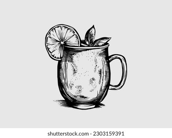 Moscow Mule Cocktail Hand Drawn Drink Vector Illustration. Bar. Beverage.