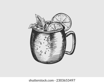 Moscow Mule Cocktail Hand Drawn Drink Vector Illustration. Bar. Beverage.