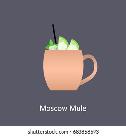 Moscow Mule Cocktail Icon On Dark Background In Flat Style. Vector Illustration