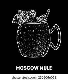 Moscow mule cocktail illustration. Hand drawn sketch. Vector illustration. Isolated object.