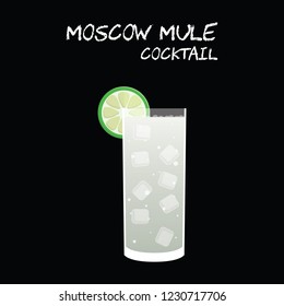 Moscow Mule Cocktail Illustration in vector with lime wedge on square black background.