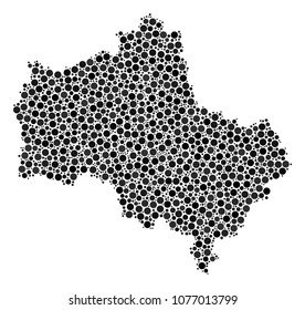 Moscow Oblast Map composition of round dots in various sizes. Random round dots are arranged into Moscow Oblast Map mosaic. Vector geographical map vector illustration.