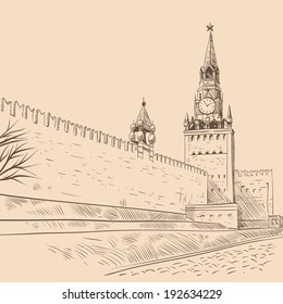 Moscow Red square hand drawn, vector illustration