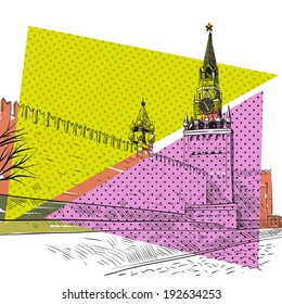 Moscow Red square hand drawn, vector illustration