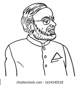 Moscow, Russia - 01.13. 20: Narendra Damodardas Modi, Prime Minister Of India, Black And White Vector Illustration, Cartoon.