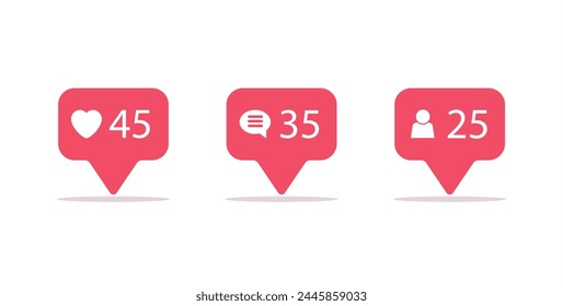 MOSCOW, RUSSIA - 19 AUGUST. Symbols for social network. Notification icons social media Template heart, comment, request in friend. Vector illustration in flat style