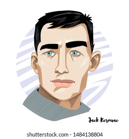 MOSCOW, RUSSIA - AUGUST 09, 2019: Jack Kerouac Engraved Vector Portrait With Ink Contours. American Novelist And Poet Of French-Canadian Descent.