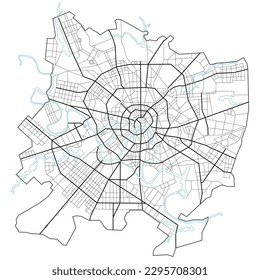 Moscow (Russia) city with highways, major and minor roads, town footprint plan. City map with streets,  urban planning scheme. Plan street map, road graphic navigation. Vector