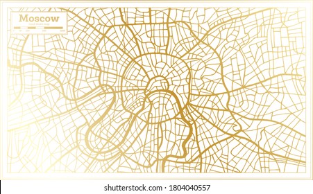 Moscow Russia City Map in Retro Style in Golden Color. Outline Map. Vector Illustration.