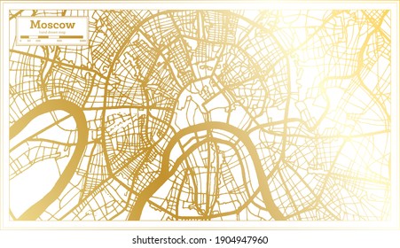 Moscow Russia City Map in Retro Style in Golden Color. Outline Map. Vector Illustration.