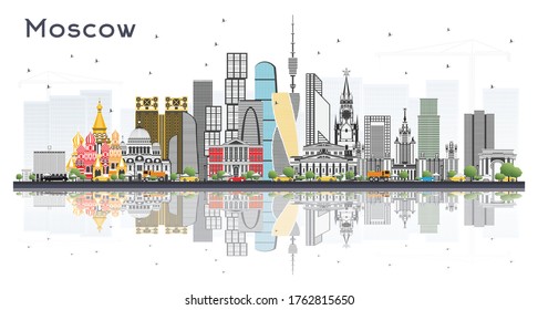 Moscow Russia City Skyline with Color Buildings Isolated on White. Vector Illustration. Business Travel and Tourism Concept with Modern Architecture. Moscow Cityscape with Landmarks.