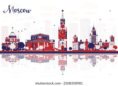 Moscow Russia city skyline with colored buildings. Vector illustration. Cityscape with landmarks.