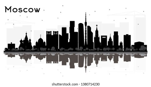 Moscow Russia City Skyline Silhouette with Black Buildings Isolated on White. Vector illustration. Simple flat concept for tourism presentation, banner, placard or web site. Business travel concept.