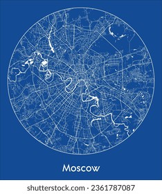 Moscow Russia Europe City Map blue print round Circle vector illustration