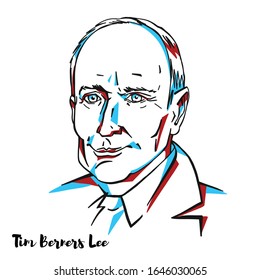 MOSCOW, RUSSIA - February 15, 2020: Tim Berners Lee Engraved Vector Portrait With Ink Contours. English Engineer And Computer Scientist, Best Known As The Inventor Of The World Wide Web.