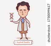 MOSCOW, RUSSIA - MAY 13, 2020: Rosalind Franklin with a DNA structure icon. English chemist. Vector cartoon children illustration. Great Women In History.