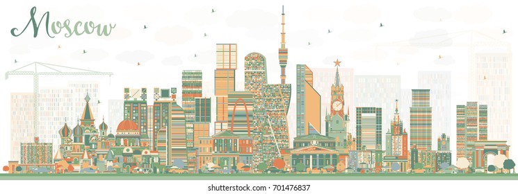 Moscow Russia Skyline with Color Buildings. Vector Illustration. Business Travel and Tourism Illustration with Modern Architecture.