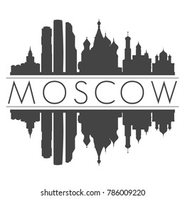 Moscow Russia Skyline Vector Art Mirror Silhouette Emblematic Buildings 