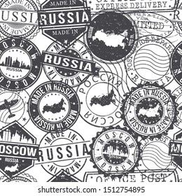 Moscow Russia Stamps. City Stamp Vector Art. Postal Passport Travel. Design Set Pattern.