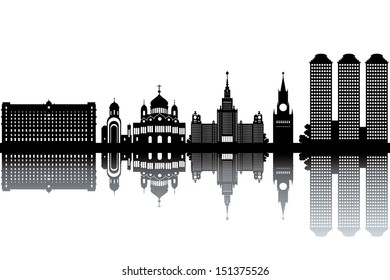 Moscow skyline - black and white vector illustration
