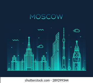 Moscow skyline, detailed silhouette. Trendy vector illustration, linear style.