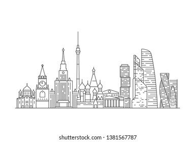 Moscow skyline, Russia. Line art style vector illustration