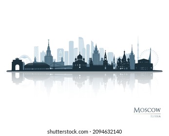 Moscow skyline silhouette with reflection. Landscape Moscow, Russia. Vector illustration.