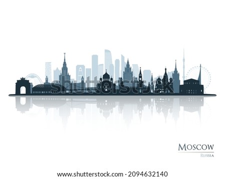 Moscow skyline silhouette with reflection. Landscape Moscow, Russia. Vector illustration.