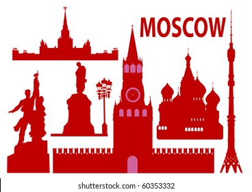 Moscow skyline and symbols. Vector illustration