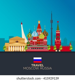 Moscow. Tourism. Travelling illustration Moscow city. Modern flat design. Skyline. Russia