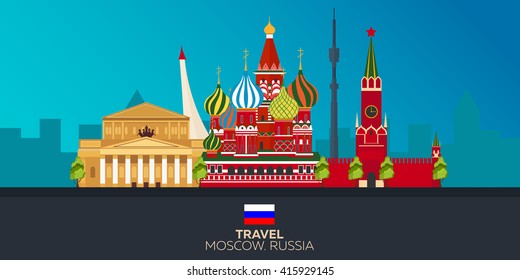 Moscow. Tourism. Travelling illustration Moscow city. Modern flat design. Moscow skyline. Russia