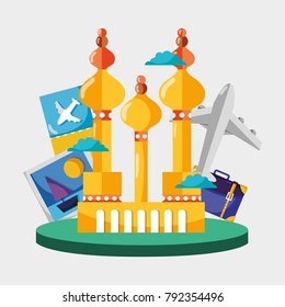 moscow tower with picture and airplane travel