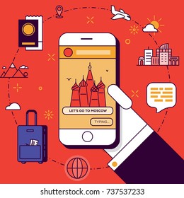 Moscow Trip Plan with Smartphone in Hand