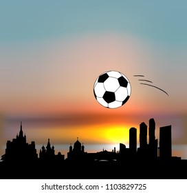 Moscow vector skyline with football ball