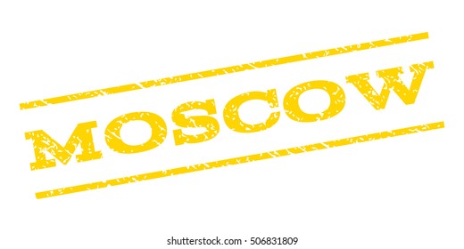 Moscow watermark stamp. Text caption between parallel lines with grunge design style. Rubber seal stamp with scratched texture. Vector yellow color ink imprint on a white background.