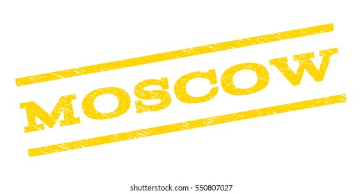 Moscow watermark stamp. Text caption between parallel lines with grunge design style. Rubber seal stamp with dirty texture. Vector yellow color ink imprint on a white background.